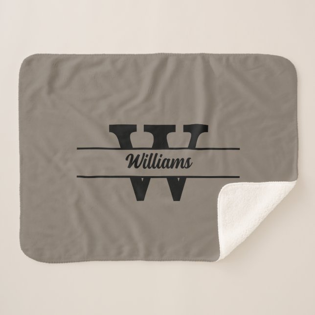 Beige Monogram Personalised Family Name Sherpa Blanket (Front (Horizontal))