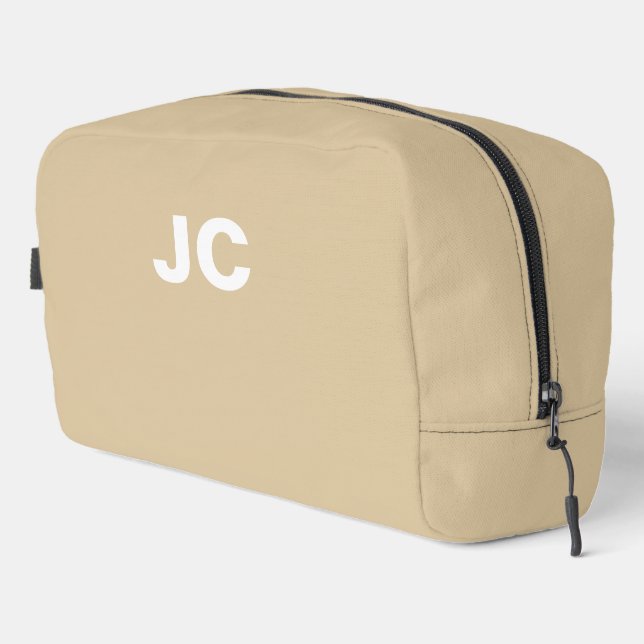 Beige Monogram Simple Minimal Modern Travel Dopp Kit (Right Corner)