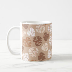 Beige monstera leaves seamless pattern. Trendy han Coffee Mug