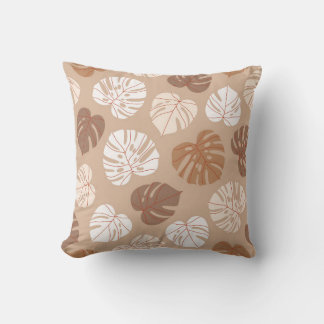 Beige monstera leaves seamless pattern. Trendy han Cushion
