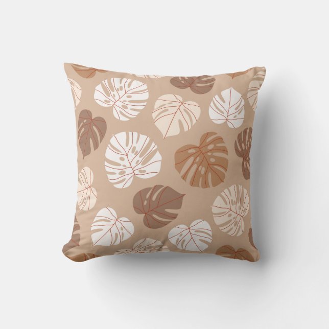 Beige monstera leaves seamless pattern. Trendy han Cushion (Front)