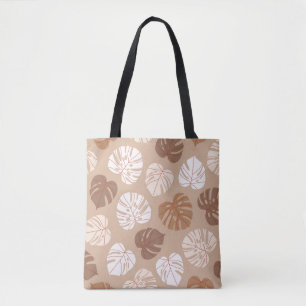 Beige monstera leaves seamless pattern. Trendy han Tote Bag
