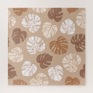 Beige Monstera Leaves: Trendy Hand-Drawn Pattern Jigsaw Puzzle