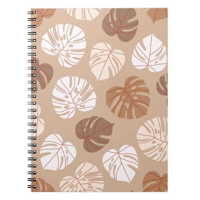 Beige Monstera Leaves: Trendy Hand-Drawn Pattern Notebook (Front)