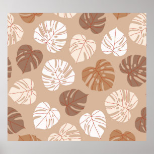 Beige Monstera Leaves: Trendy Hand-Drawn Pattern Poster