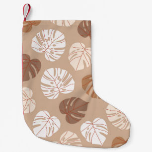 Beige Monstera Leaves: Trendy Hand-Drawn Pattern Small Christmas Stocking