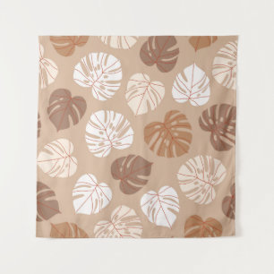Beige Monstera Leaves: Trendy Hand-Drawn Pattern Tapestry
