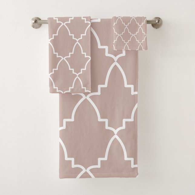 Beige Moroccan Lattice Pattern Bath Towel Set (Insitu)