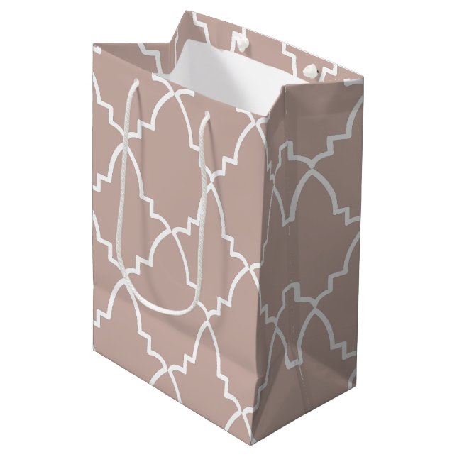 Beige Moroccan Lattice Pattern Medium Gift Bag (Front Angled)