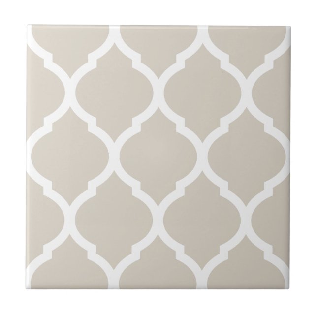 Beige Moroccan Quatrefoil Patterned Ceramic Tile (Front)