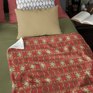 Beige Mustard Green Brown Red Orange Tribal Art Fleece Blanket