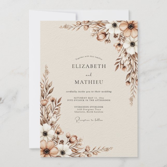Beige Muted Woodland Wedding Invitation (Front)
