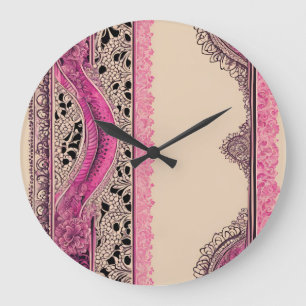 Beige N Pink Lace AI art Large Clock