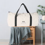 Beige name monogram duffle bag<br><div class="desc">Beige background, black text. Personalise and add your monogram initials and full name.</div>