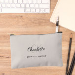 Beige name monogram initials modern accessory pouch<br><div class="desc">A beige coloured background,  black and grey text. 
Personalise and add your first name,  monogram initials and full name.</div>