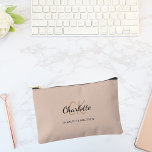 Beige name monogram initials modern accessory pouch<br><div class="desc">A beige coloured background,  black and golden text. 
Personalise and add your first name,  monogram initials and full name.</div>