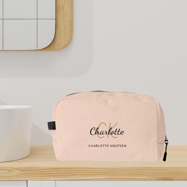 Beige name monogram initials script modern dopp kit (Creator Uploaded)