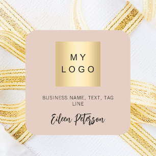 Beige name signature business logo square sticker