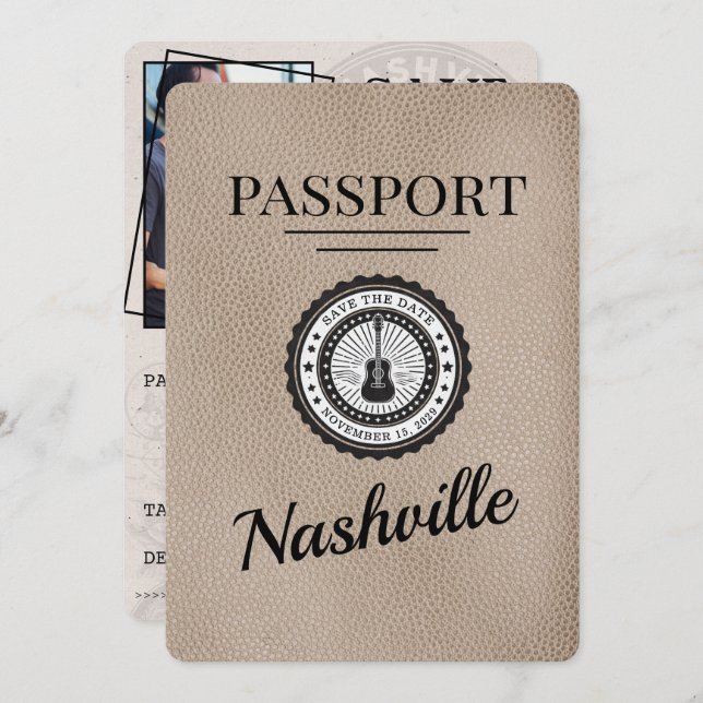 Beige Nashville Passport Save The Date (Front/Back)