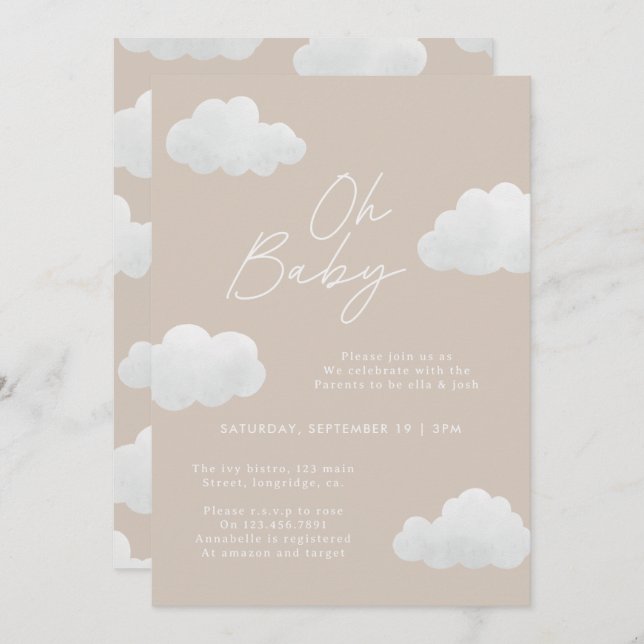 Beige natural Oh Baby shower modern stylish Invitation (Front/Back)