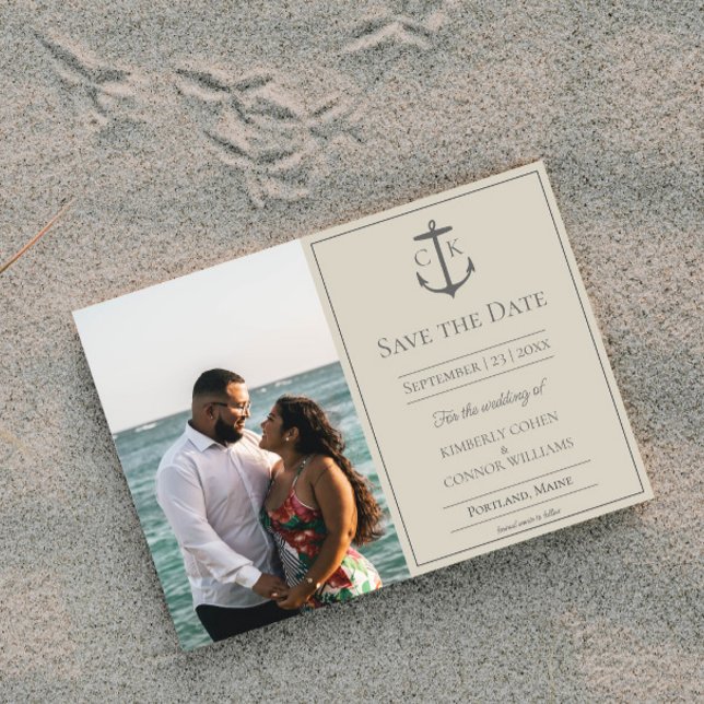 Beige Nautical Monogram Photo Save the Date (Beige Nautical Monogram Photo Save the Date)