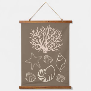 Beige Nautical Seashell Wall Tapestry 