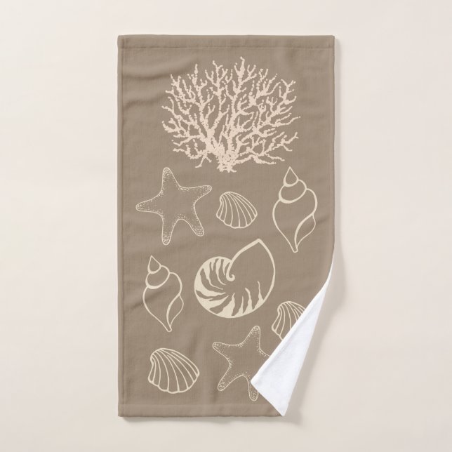 Beige Nautical Seashells Bath Towel Set (Hand Towel)