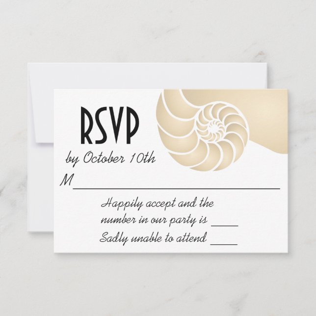 Beige Nautilus Shell Beach Wedding RSVP Card (Front)