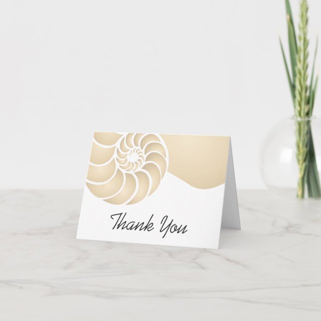 Beige Nautilus Shell Coastal Thank You Note Card (Front)
