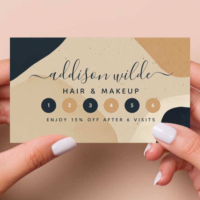 Beige Navy Blue Modern Abstract Shapes Neutral Loyalty Card (Creator Uploaded)