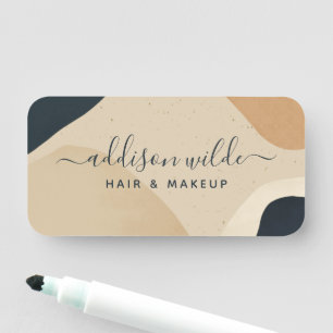 Beige Navy Blue Modern Abstract Shapes Neutral Name Tag