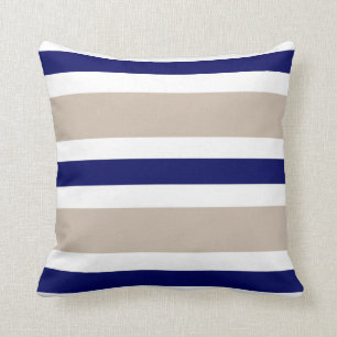 Beige Navy Blue & White Stripe Couch Pillow Gift