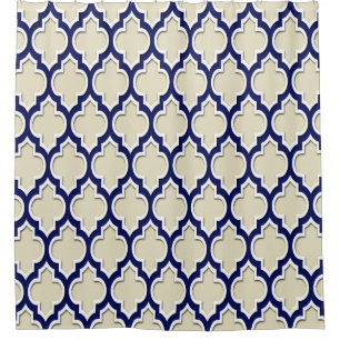 Beige Navy Blue White XL Moroccan #4DS Shower Curtain