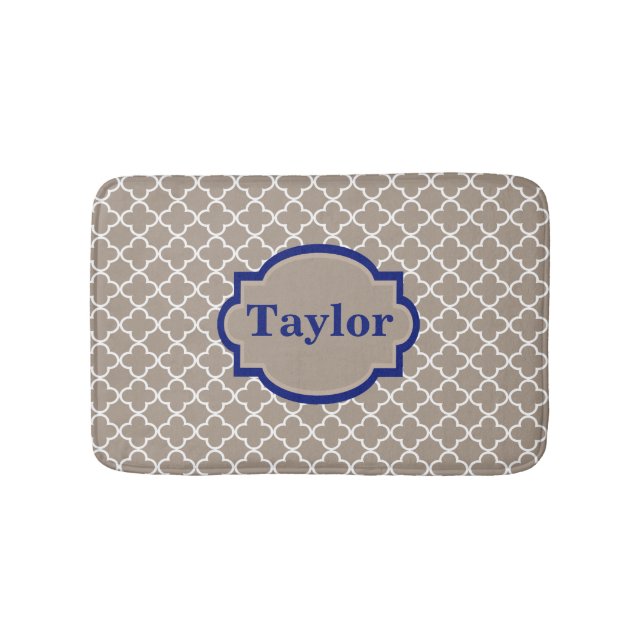 Beige Navy Quatrefoil Monogram Bathmat (Front)