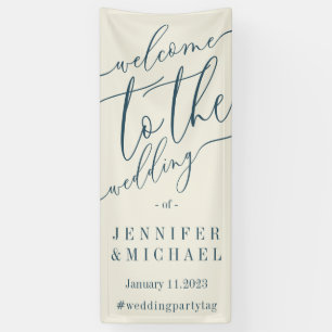 Beige Navy Signature Big Welcome to the wedding Banner