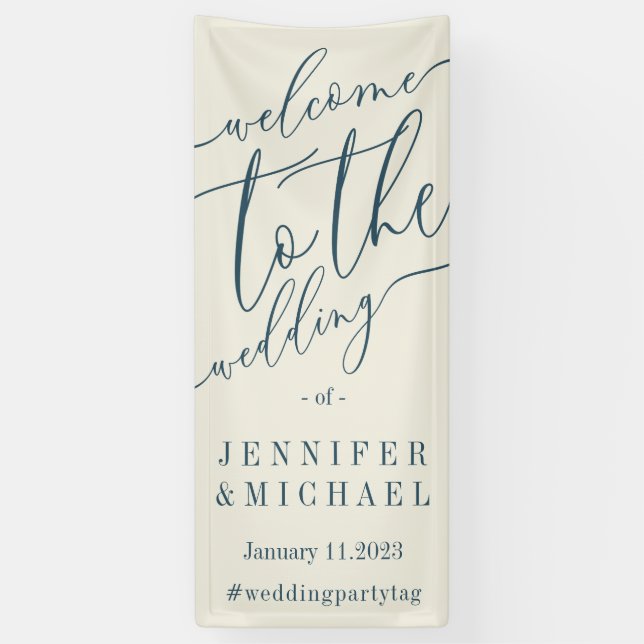 Beige Navy Signature Big Welcome to the wedding Banner (Vertical)