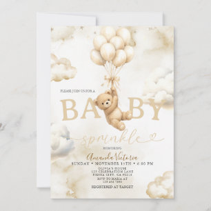 Beige Neutral Bear Cloud Balloon Baby Shower Invitation