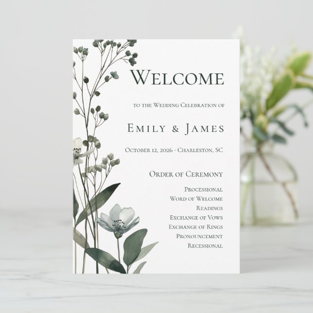 Beige Neutral Floral Wedding Program (Standing Front)