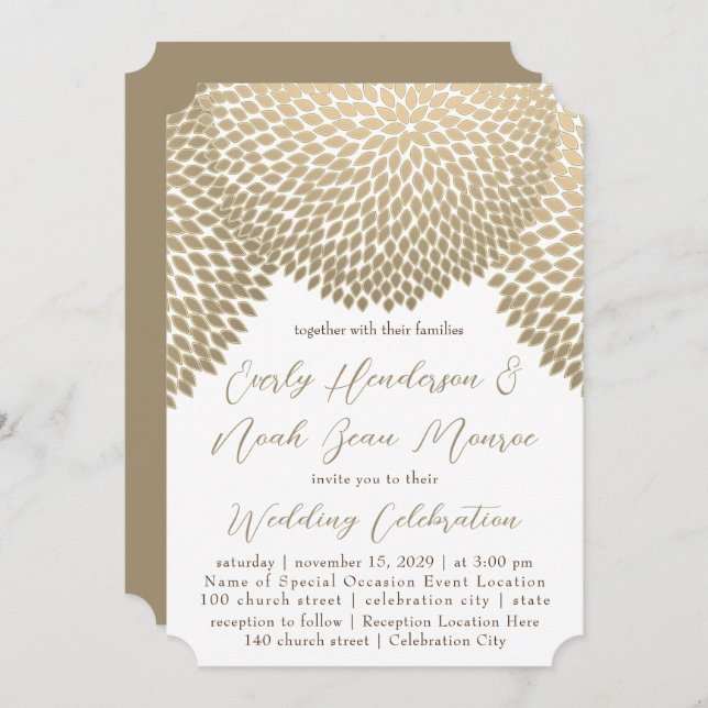 Beige Neutral Nature Floral Chrysanthemum Wedding  Invitation (Front/Back)