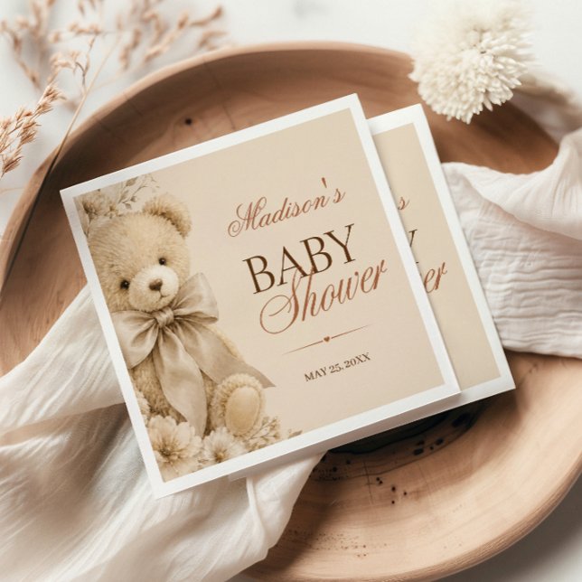 Beige Neutral Teddy Bear Floral Napkin (Creator Uploaded)