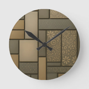 Beige Neutral Tile Mosaic Pattern Round Clock