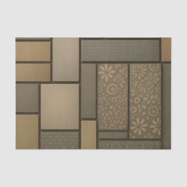 Beige Neutral Tile Mosaic Pattern Tissue Paper (Front)