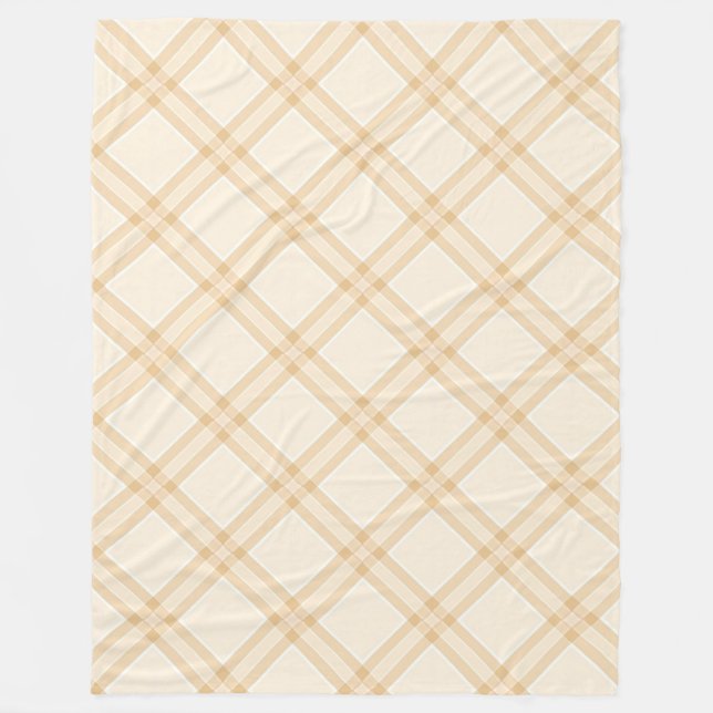 Beige Off White Diagonal Plaid Print Design Fleece Blanket (Front)
