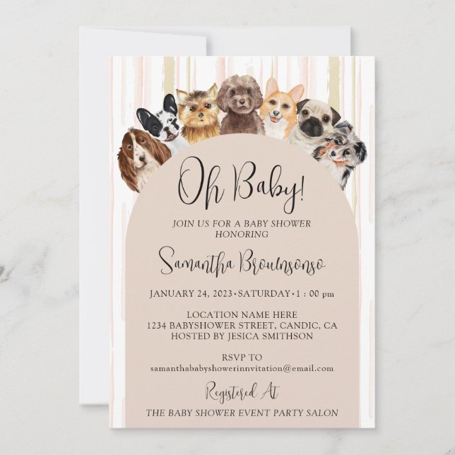 Beige Oh Baby Dogs Invitation (Front)