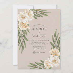 Beige Olive Foliage Eucalyptus Wedding Invitation
