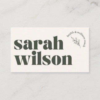 Beige Olive Green Health Wellness Business Card