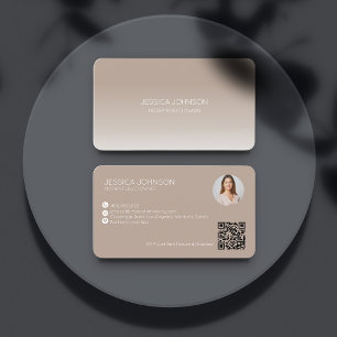 Beige Ombre Modern Minimalist QR Notary Photo Business Card