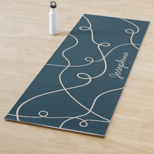 Beige On Blue Geometric Loops Pattern And Name Yoga Mat