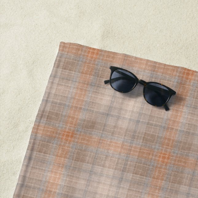 Beige orange chequered beach towel (In Situ)