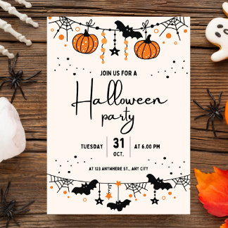 Beige Orange Cute Halloween Party Invitation